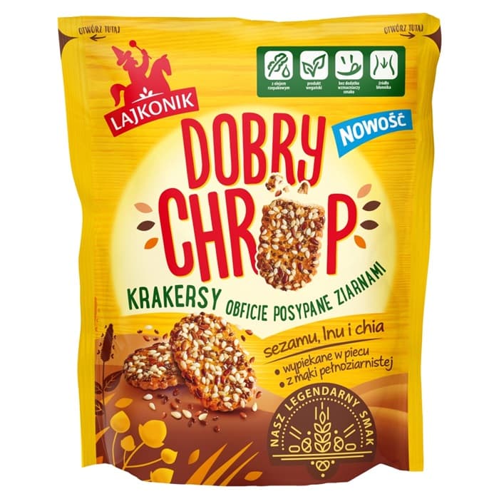 LAJKONIK DOBRY CHRUP Krakersy z ziarnami sezamu, lnu i chia 100 g