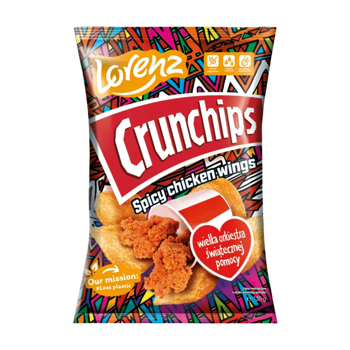 CRUNCHIPS Chipsy ziemniaczane o smaku pikantnych skrzydełek WOŚP 130 g