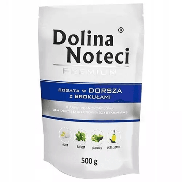 DOLINA NOTECI PREMIUM Mokra karma dla psa bogata w dorsza z brokułami saszetka 500 g