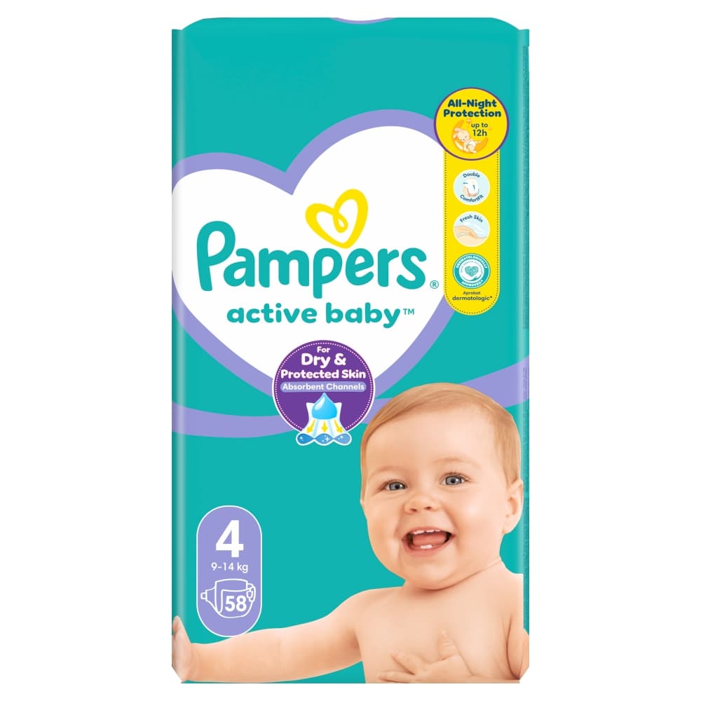 PAMPERS ACTIVE BABY Pieluszki rozmiar 4, 9-14 kg 58 szt.