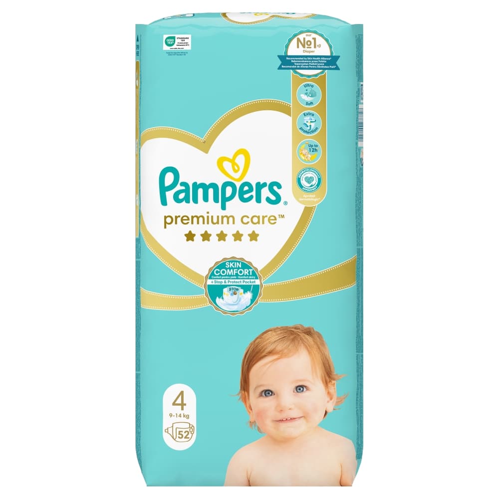 PAMPERS PREMIUM CARE Pieluszki rozmiar 4, 9-14 kg 52 szt.