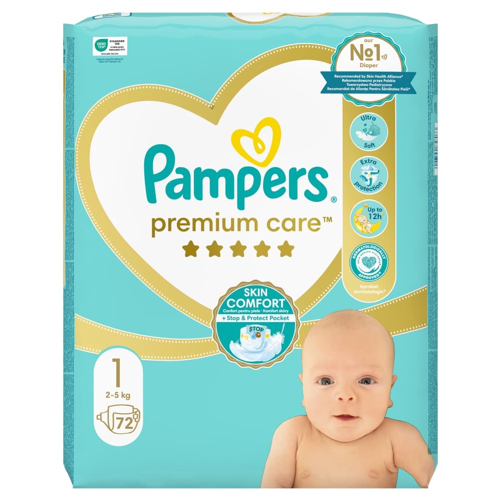 PAMPERS PREMIUM CARE Pieluszki rozmiar 1, 2-5 kg 72 szt.