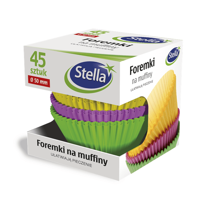 STELLA Foremki na muffiny kolorowe 45 szt.