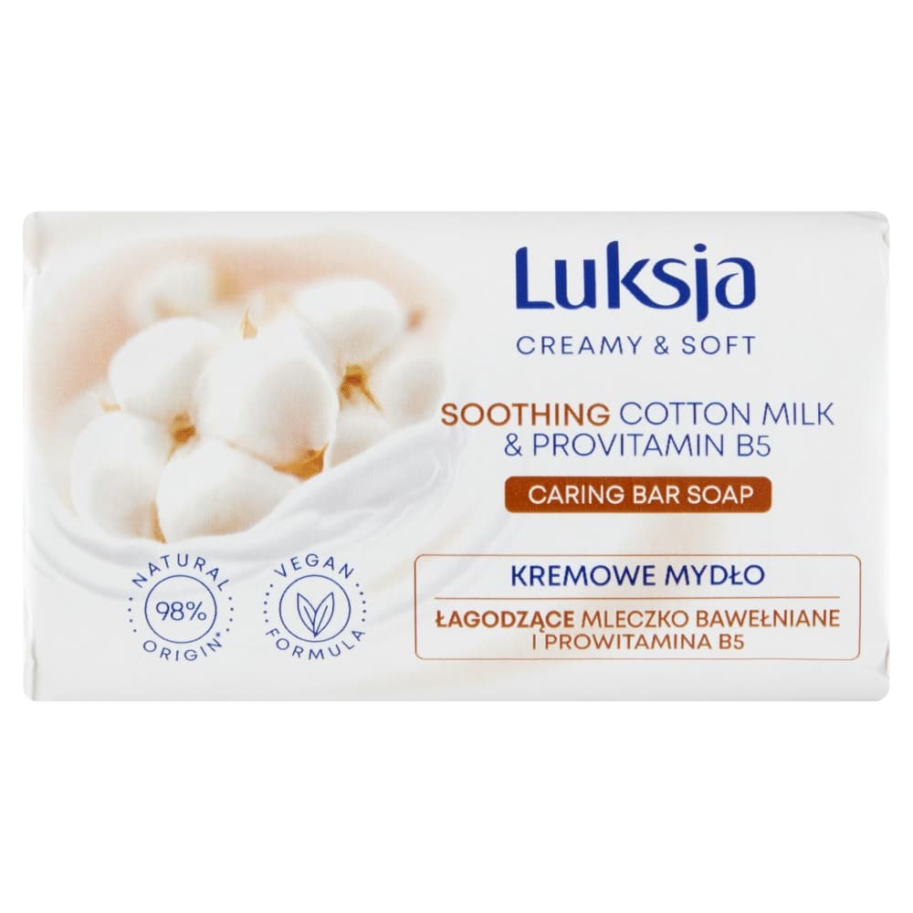 LUKSJA CREAMY & SOFT Kremowe mydło łagodzące mleczko bawełniane i prowitamina B5 90 g