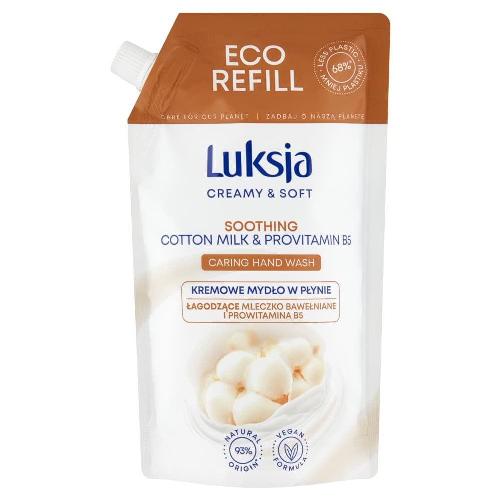 LUKSJA CREAMY & SOFT Kremowe mydło w płynie łagodzące mleczko bawełniane i prowitamina B5 400 ml