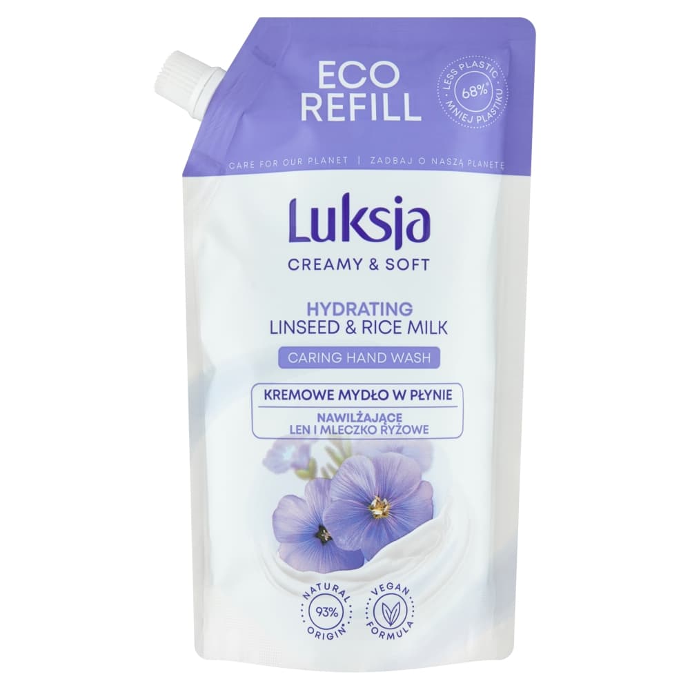 LUKSJA CREAMY & SOFT Kremowe mydło w płynie nawilżające len i mleczko ryżowe 400 ml