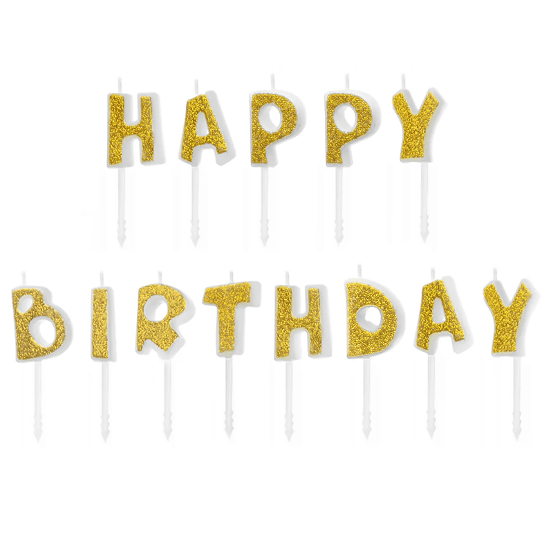 PARTYPAL Świeczki urodzinowe złote napis Happy Birthday 1 szt.