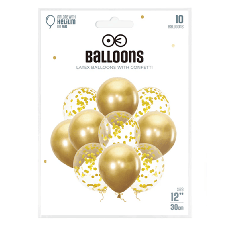 PARTYPAL Balony złote z konfetti 12 cali 10 szt.
