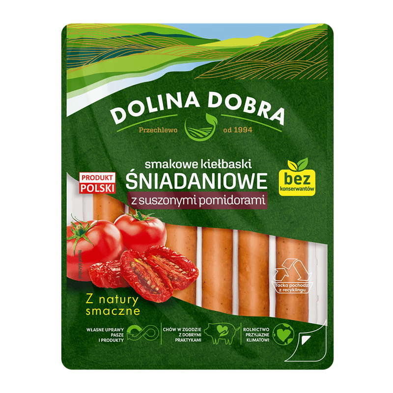 DOLINA DOBRA Smakowe kiełbaski śniadaniowe z suszonymi pomidorami 200 g