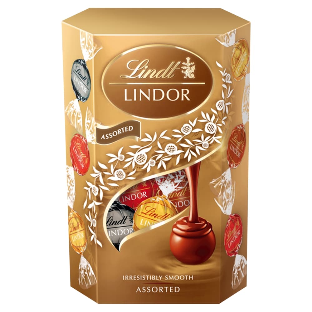 LINDT LINDOR Praliny z czekolady mlecznej, białej i gorzkiej 200 g
