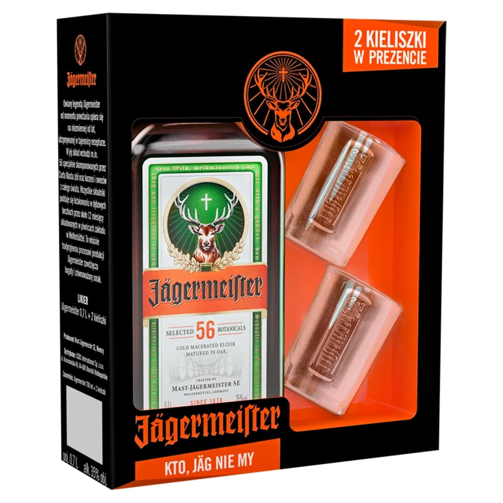 JAGERMEISTER Likier 35% 700 ml + 2 kieliszki