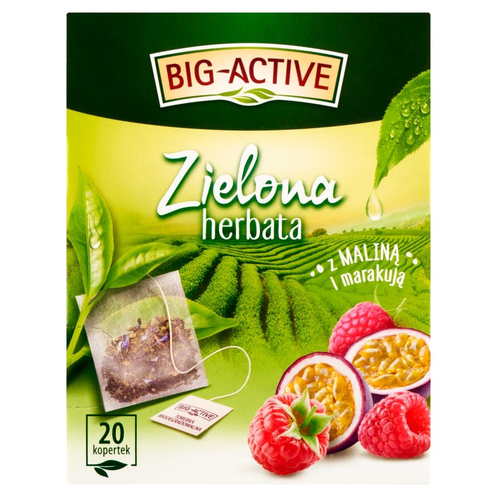 BIG-ACTIVE Zielona herbata z maliną i marakują 20 szt. 34 g