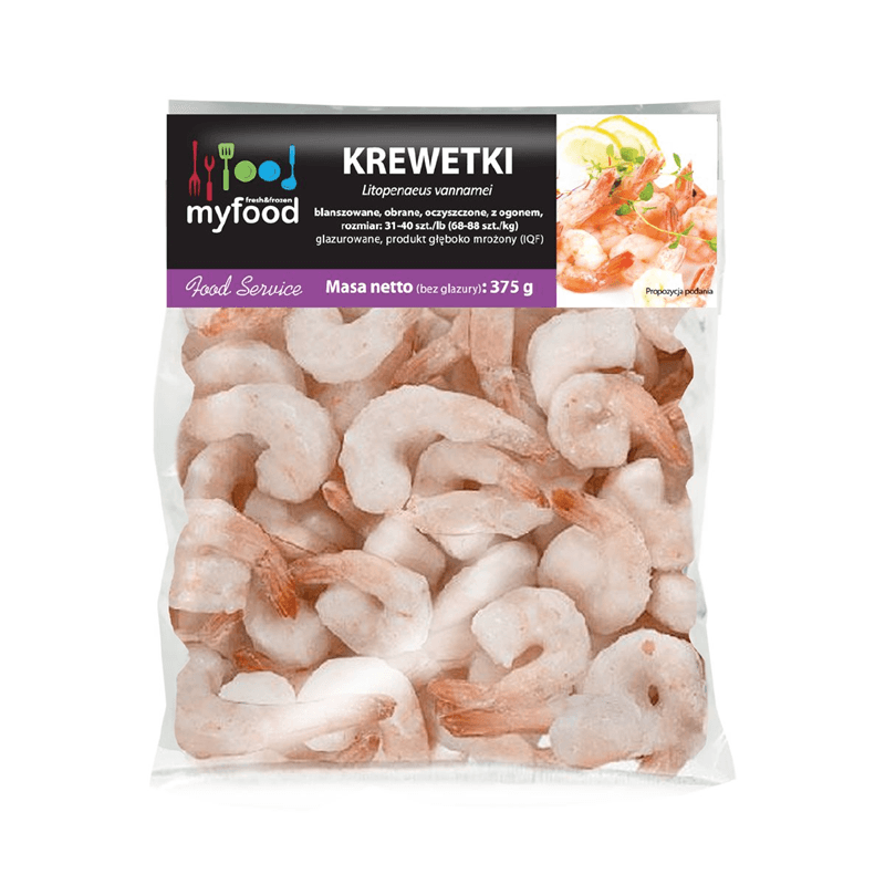MYFOOD Krewetki obrane z ogonkiem mrożone 375 g