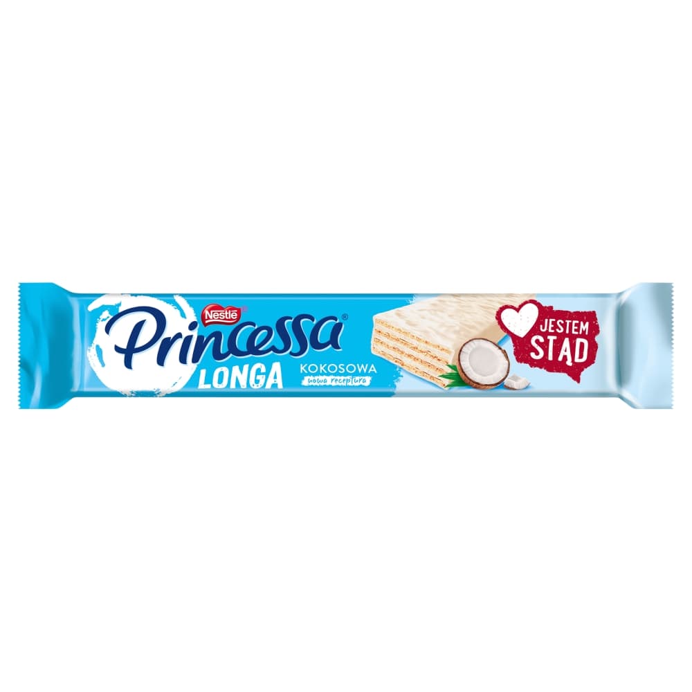 PRINCESSA LONGA Wafel przekładany kremem kokosowym oblany białą polewą 40 g