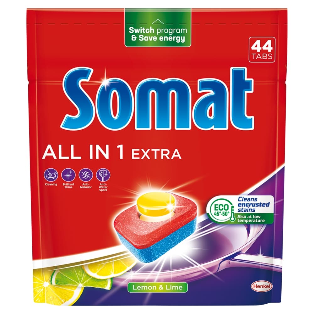 SOMAT ALL IN 1 EXTRA Tabletki do mycia naczyń w zmywarkach Lemon & Lime 44 szt.