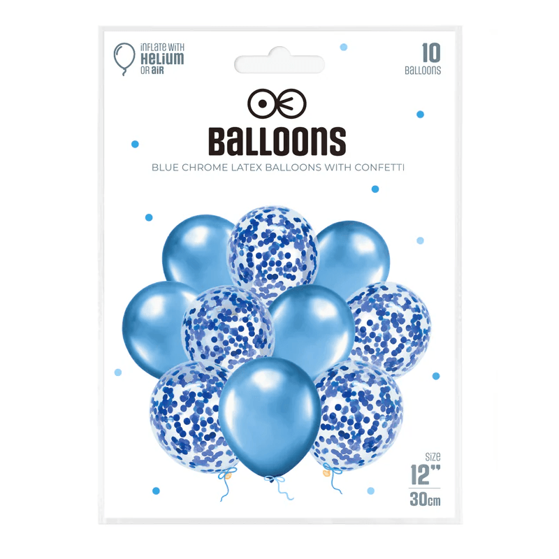 PARTYPAL Zestaw balonów niebieski chrom z konfetti 12 cali 10 szt.