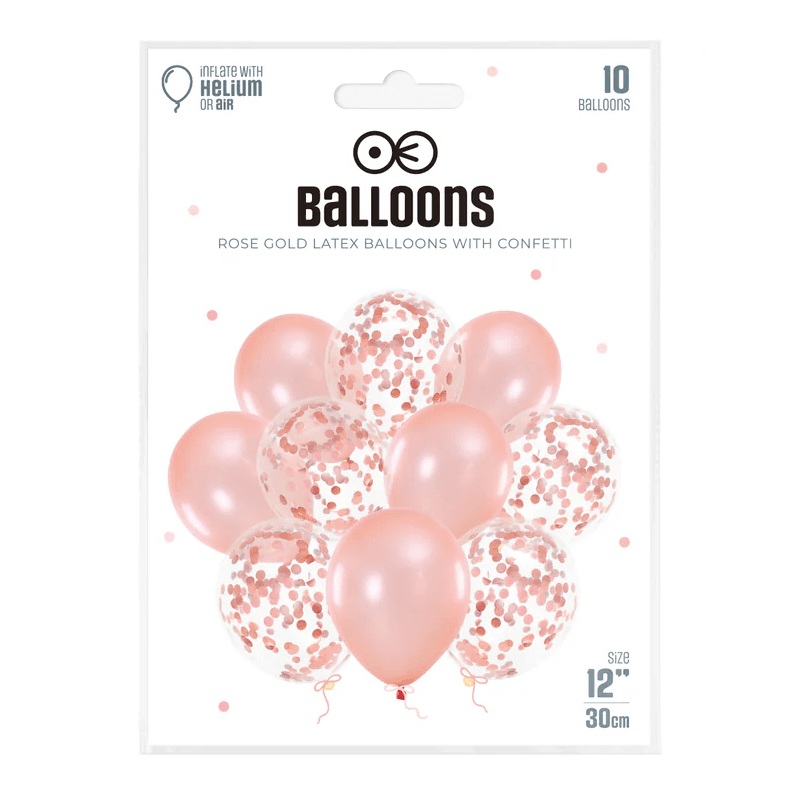 PARTYPAL Zestaw balonów rose gold z konfetti 12 cali 10 szt.