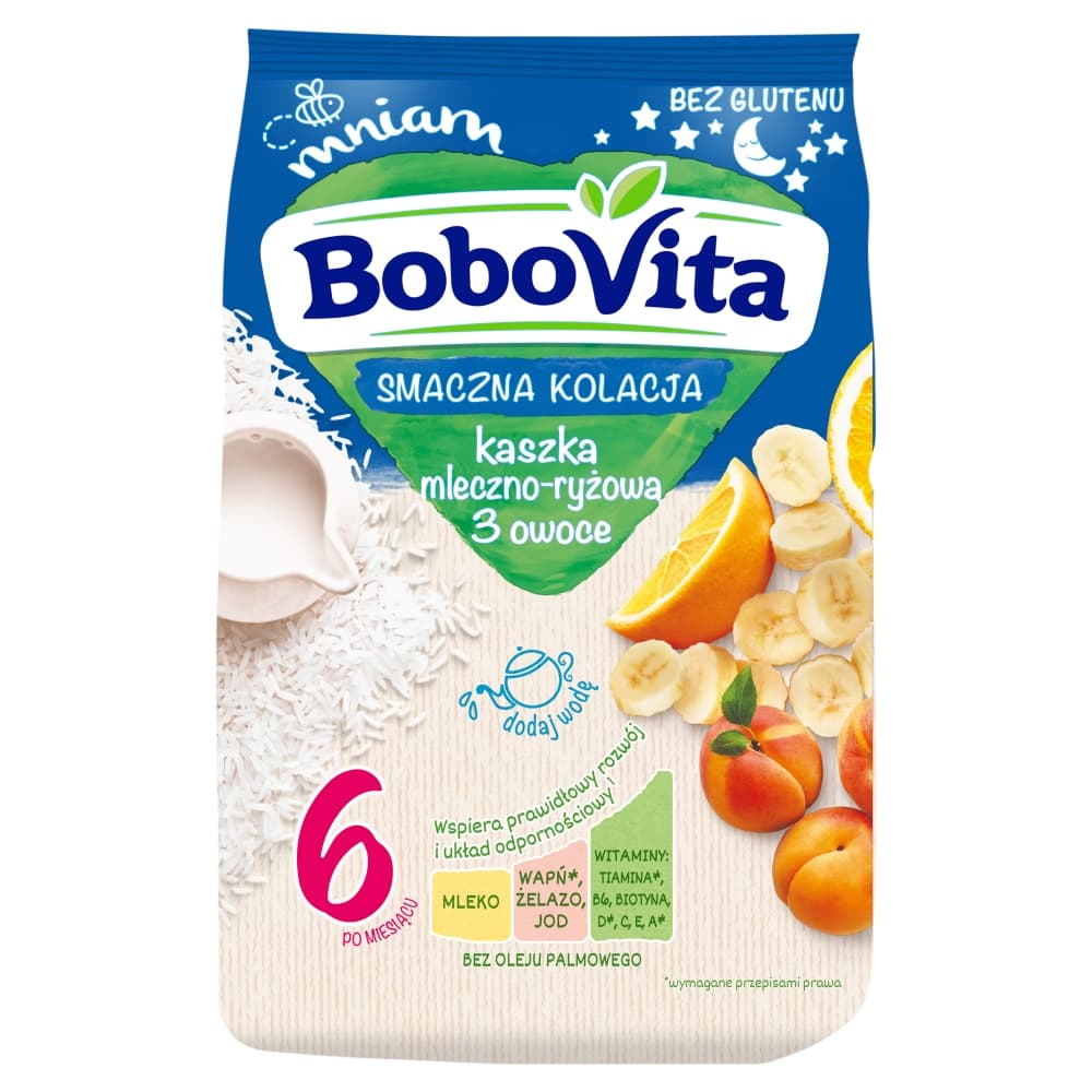 BOBOVITA Kaszka mleczno-ryżowa 3 owoce po 6 miesiącu 230 g