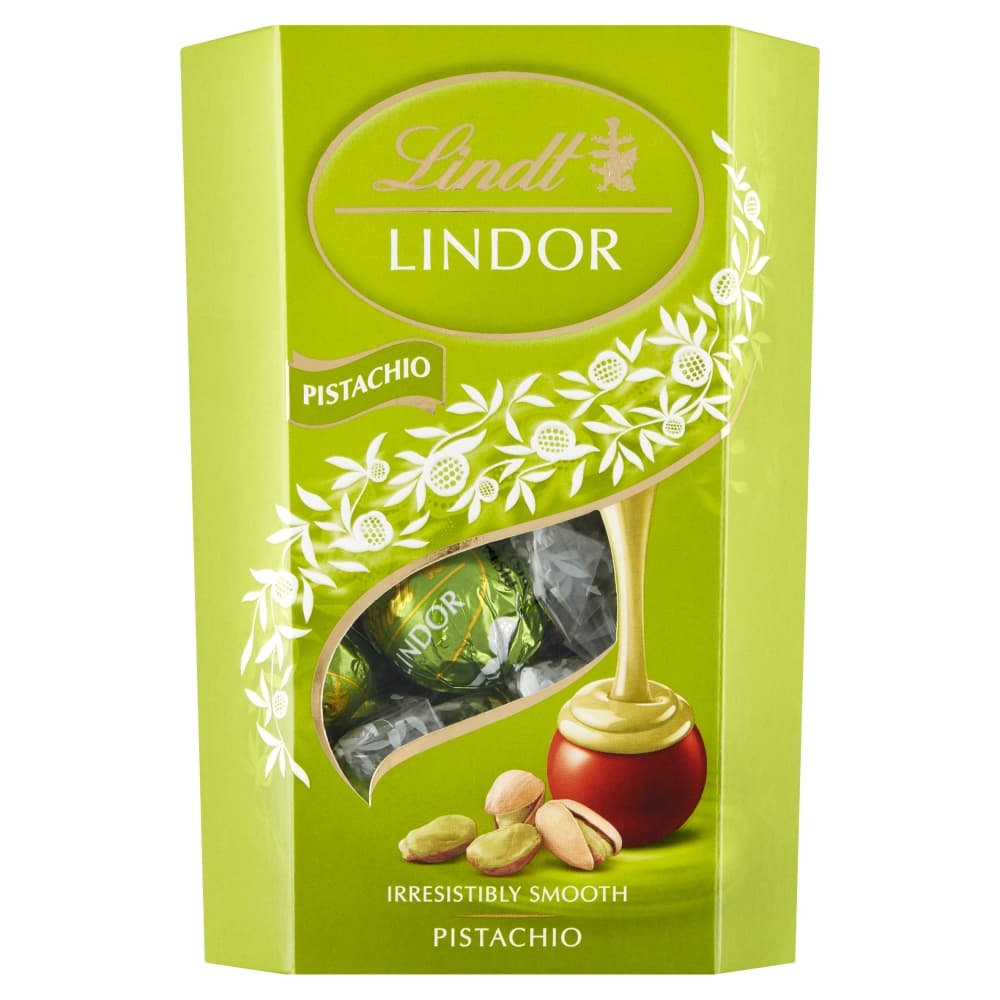 LINDT LINDOR Pralinki z czekolady mlecznej z nadzieniem pistacjowym 200 g