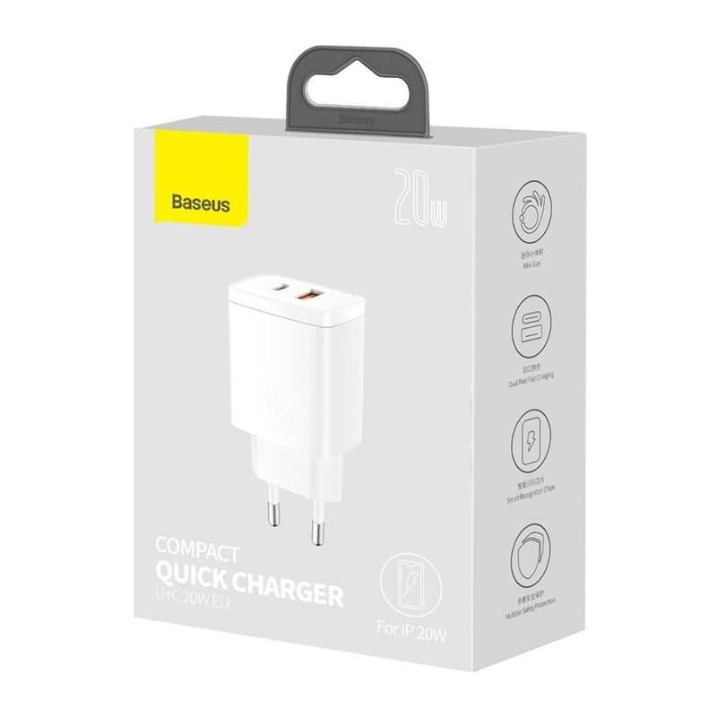 BASEUS Ładowarka Compact Quick Charger 20W USB + USB C 1 szt.
