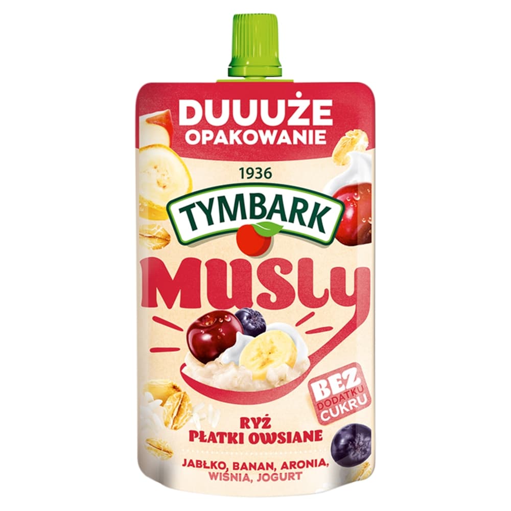TYMBARK MUSLY Mus ryż płatki owsiane jabłko banan aronia wiśnia jogurt 170 g