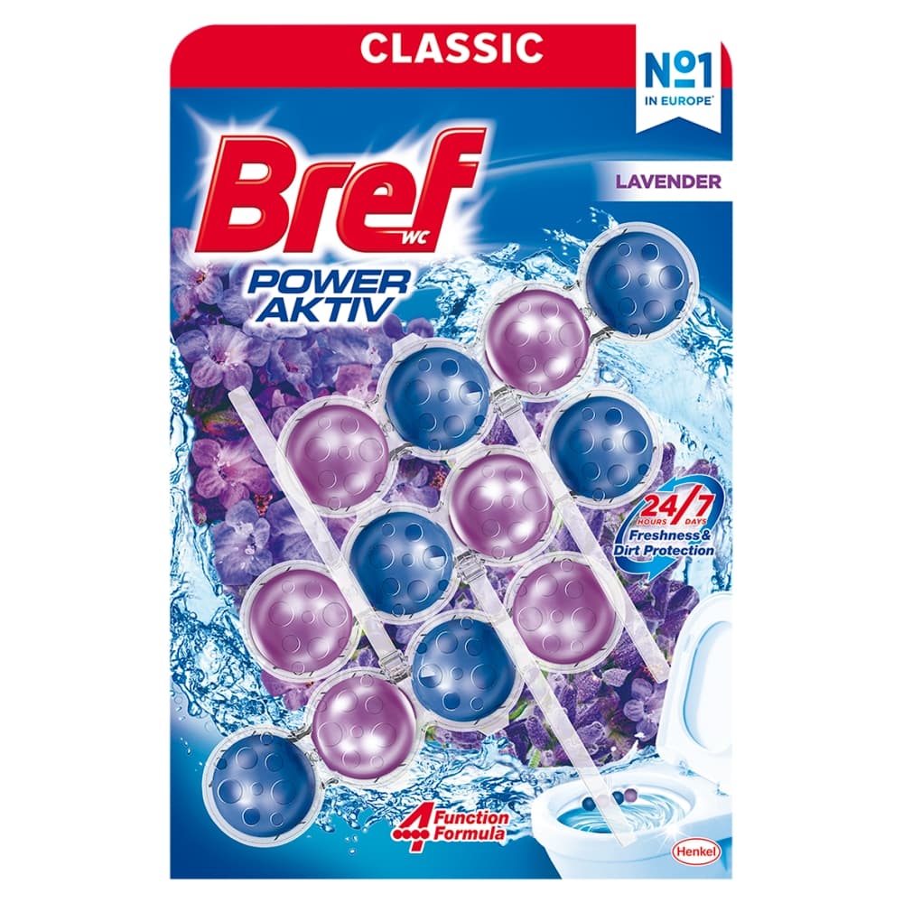 BREF POWER ACTIV Zawieszka myjąco-zapachowa do muszli WC Lavender 3 x 50 g