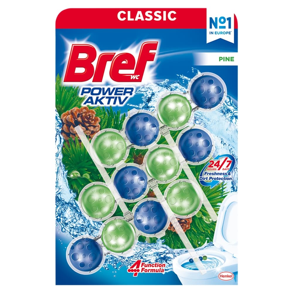 BREF POWER ACTIV Zawieszka myjąco-zapachowa do muszli WC Sosna 3 x 50 g