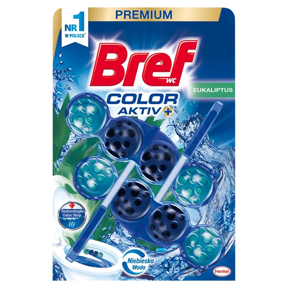 BREF POWER ACTIV COLOR Zawieszka myjąco-zapachowa do muszli WC Eukaliptus 2 x 50 g