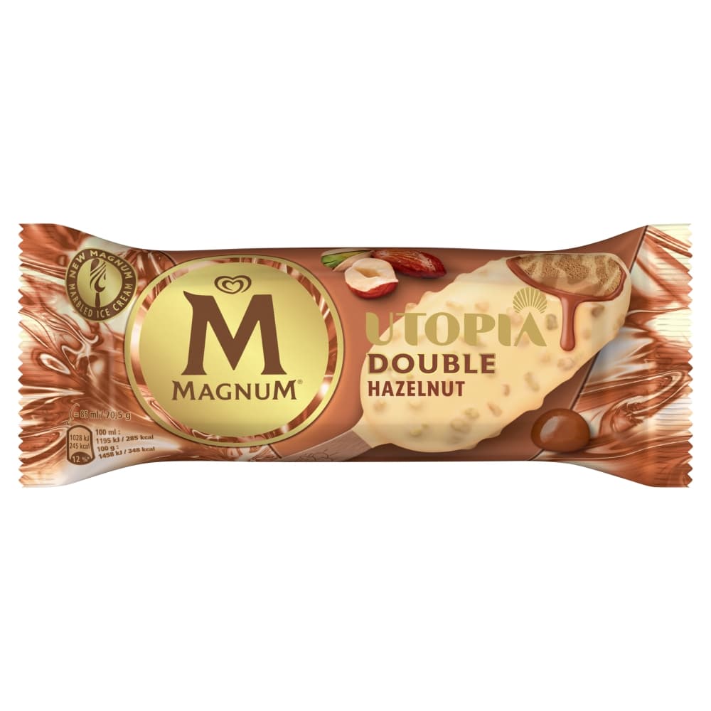 MAGNUM Lody o smaku orzechów laskowych w polewie Double Hazelnut na patyku 85 ml