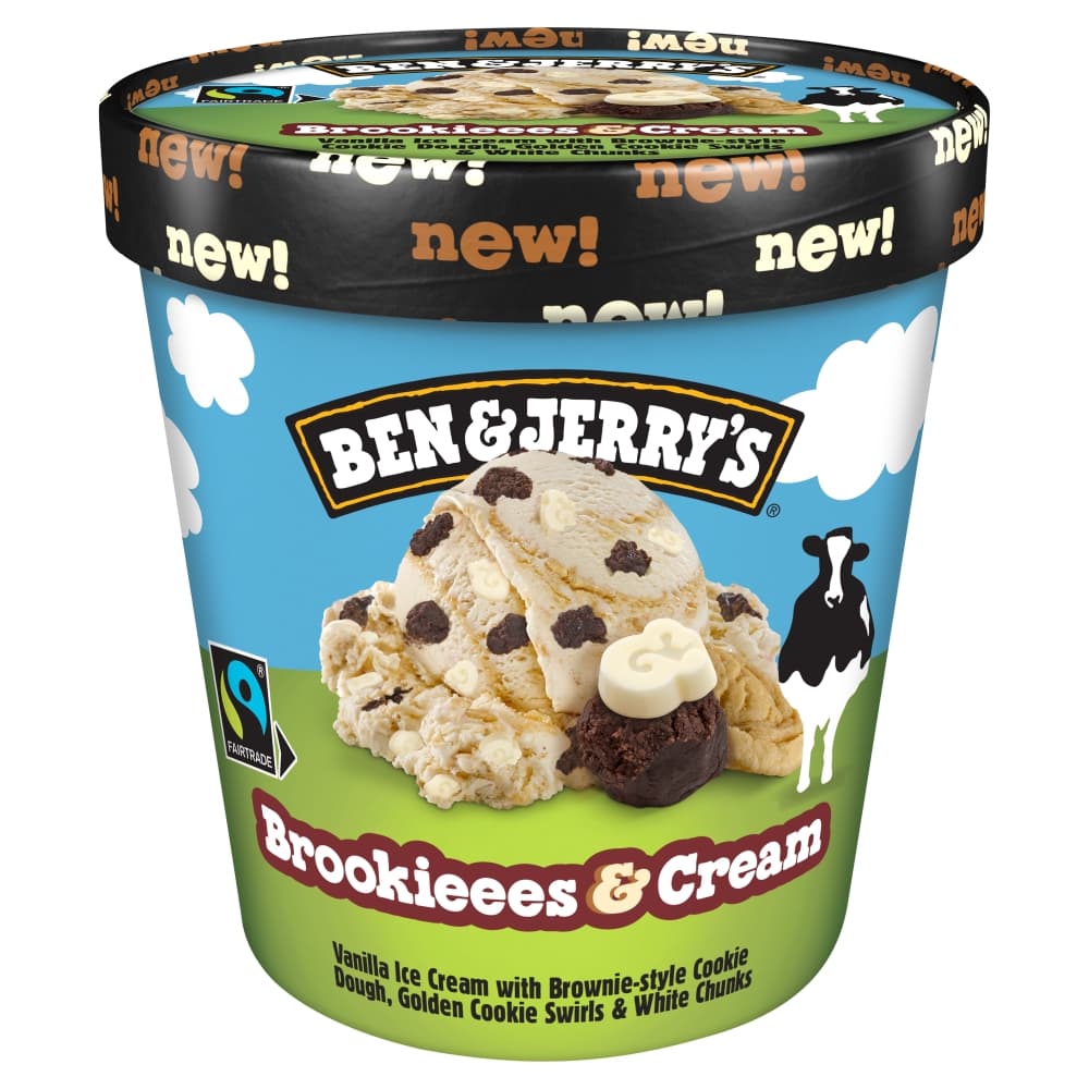 BEN&JERRY'S Lody waniliowe z kawałkami ciastek kakaowych Brookieees & Cream w kubku 465 ml