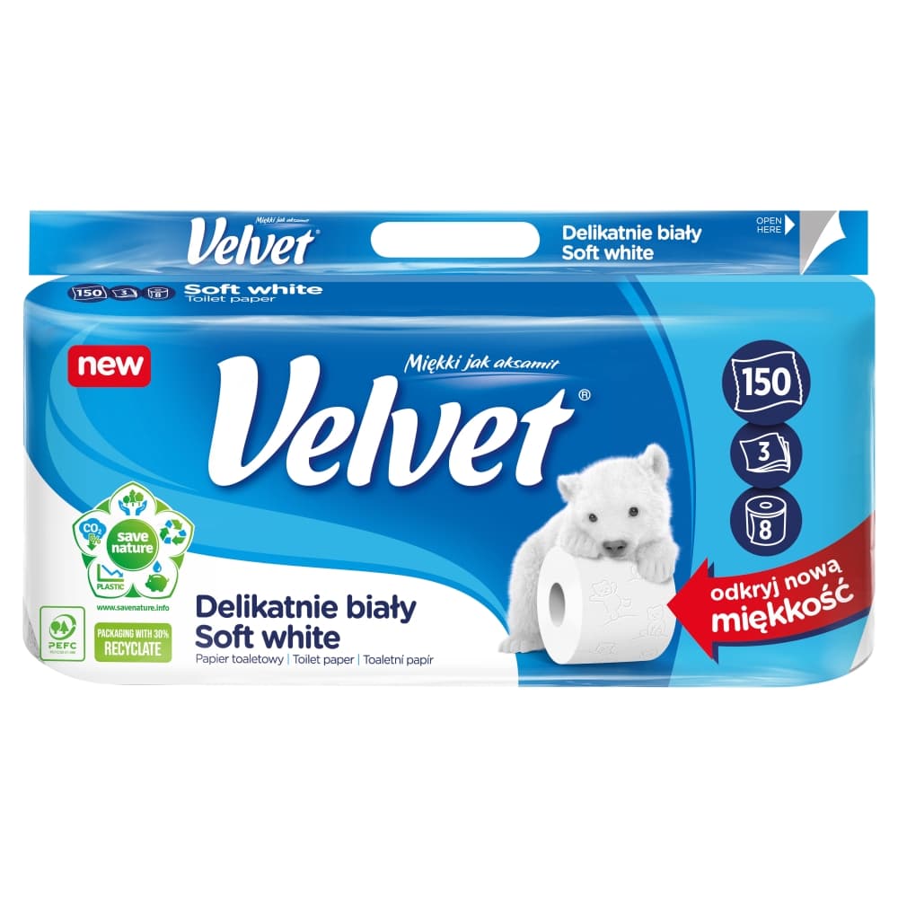 VELVET Papier toaletowy Delikatnie Biały 8 rolek