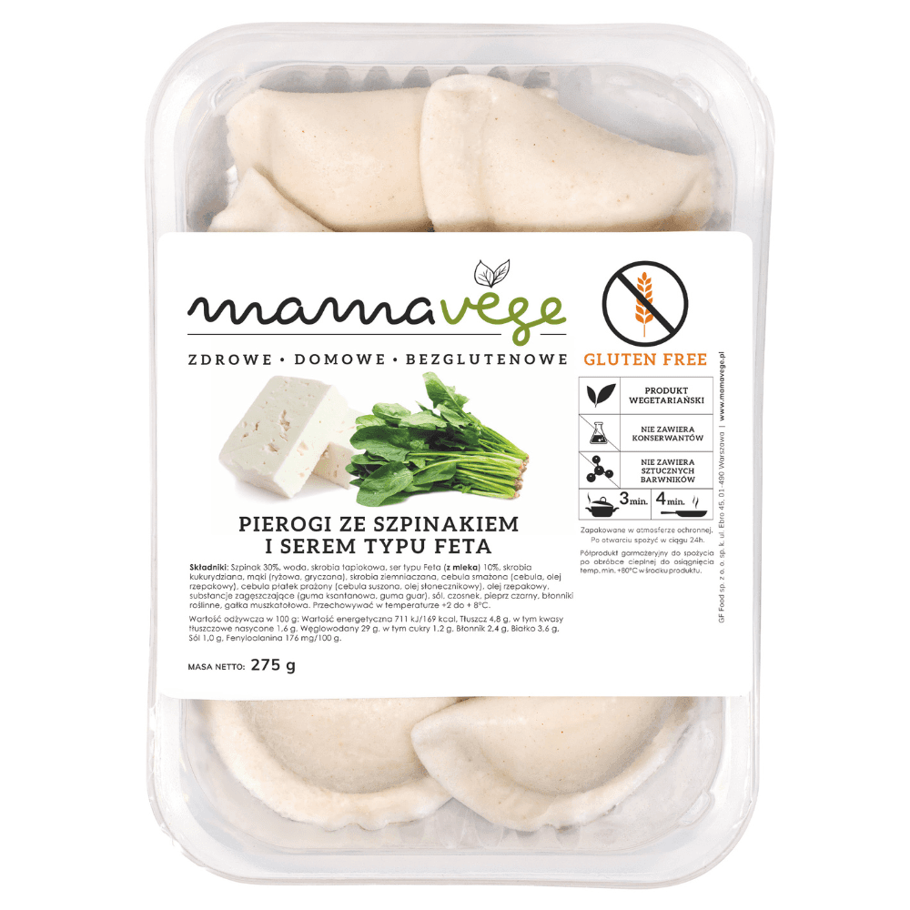 MAMAVEGE Pierogi ze szpinakiem i serem sałatkowym bezglutenowe 275 g