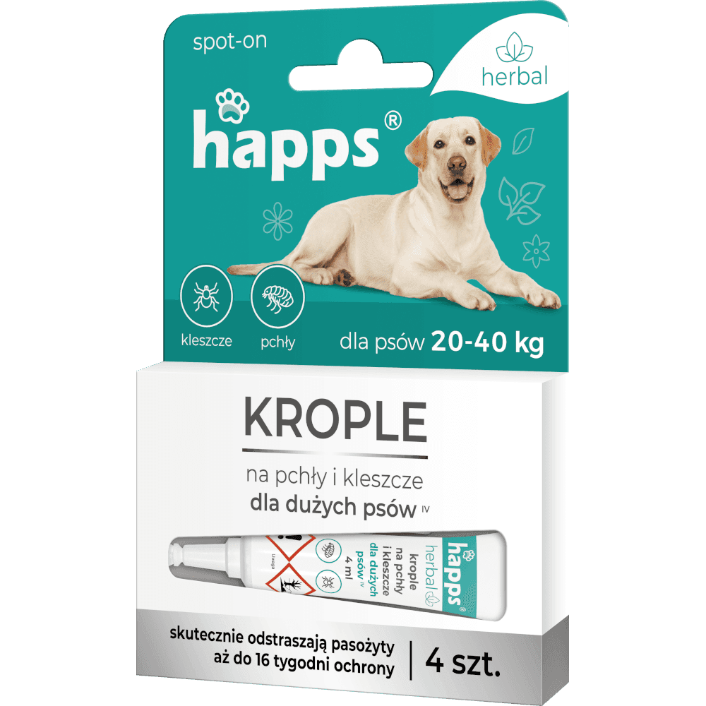 HAPPS Krople na pchły i kleszcze dla dużych psów (20-40 kg) 4szt.