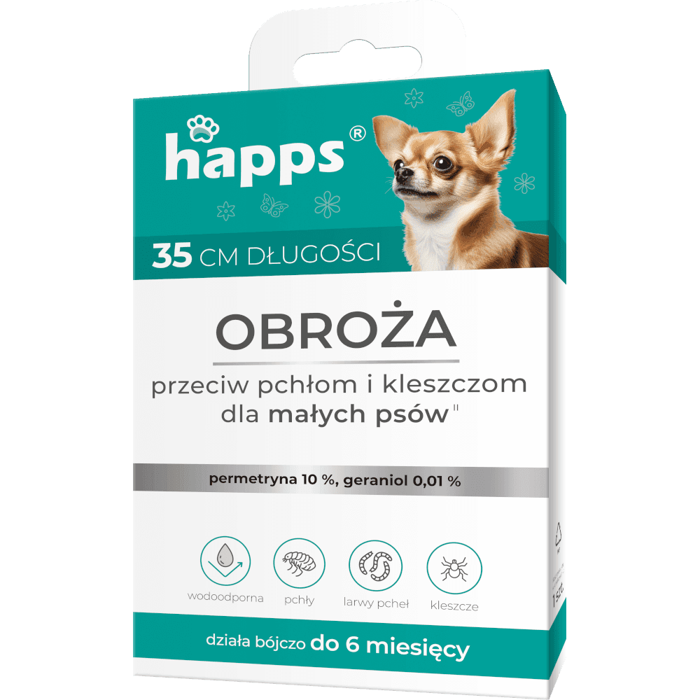 HAPPS Obroża przeciw pchłom i kleszczom dla małych psów 1 szt.