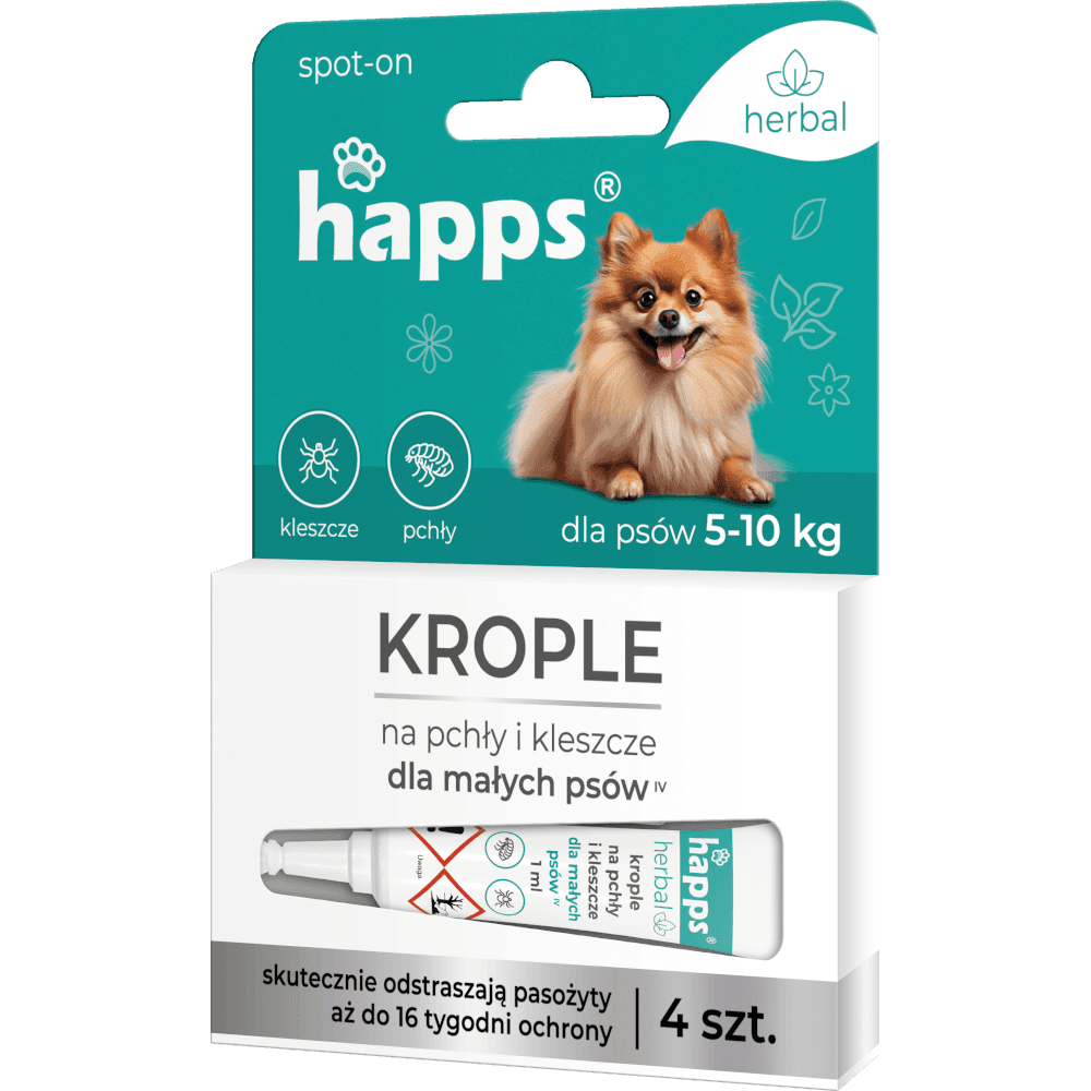 HAPPS Krople na pchły i kleszcze dla małych psów (5-10 kg) 4szt.