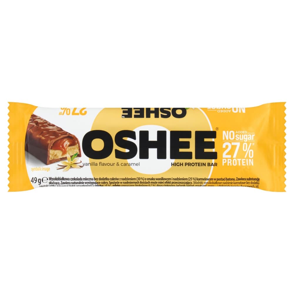 OSHEE Baton czekoladowy z nadzieniem waniliowo-karmelowym wysokobiałkowy 49 g