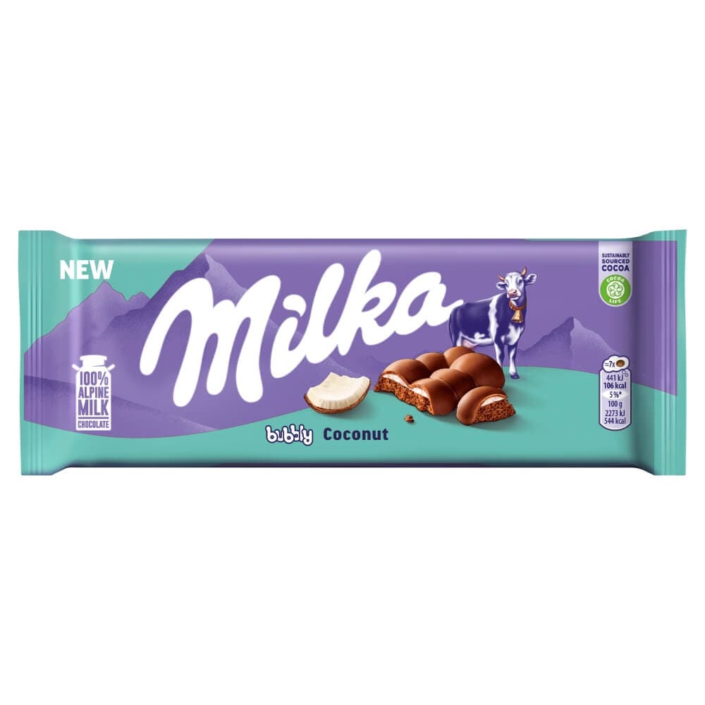 MILKA BUBBLY Czekolada mleczna z nadzieniem kokosowym 97 g