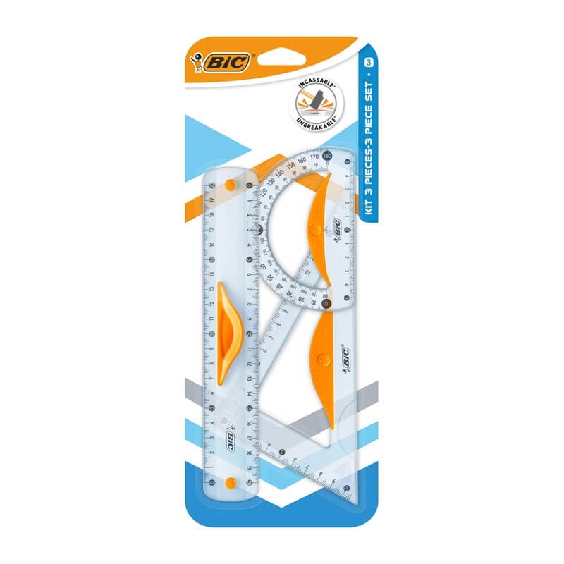 BIC Zestaw geometryczny z linijką 20 cm 3 szt.
