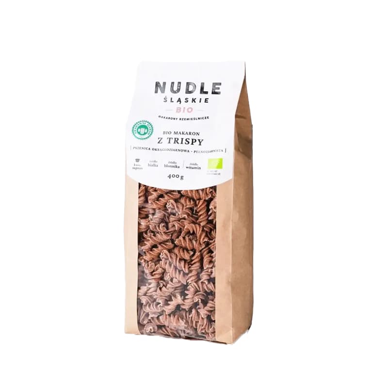 NUDLE ŚLĄSKIE Makaron pełnoziarnisty z trispy świdry BIO 400 g