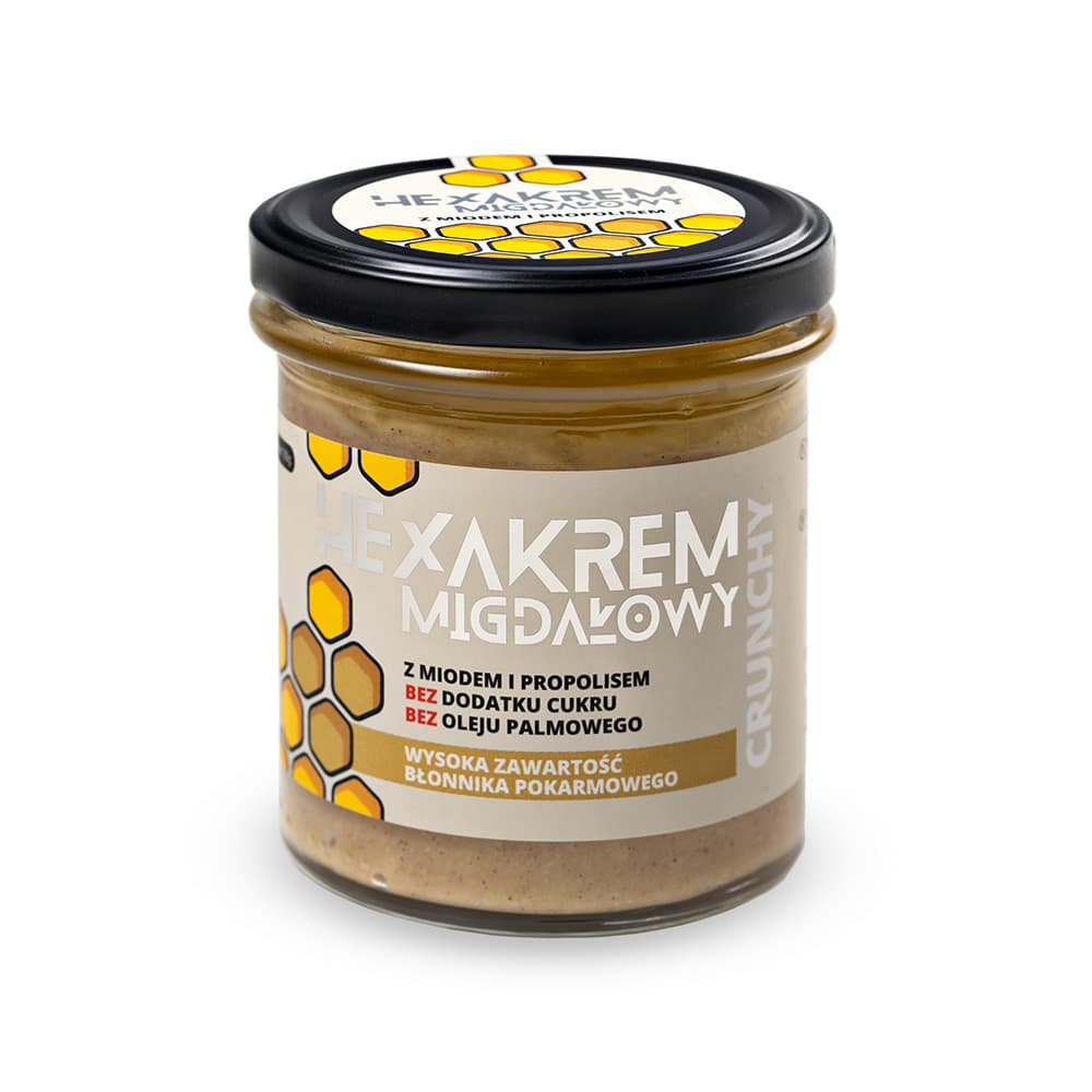 ŁYSOŃ HEXAKREM Krem migdałowy z miodem i propolisem Crunchy bez cukru 320 g