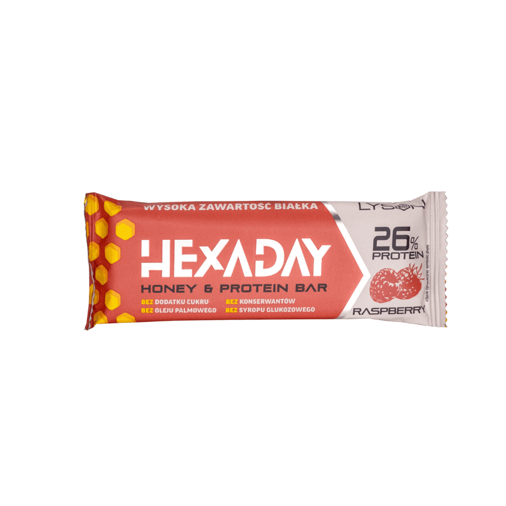 ŁYSOŃ HEXADAY Baton proteinowy malinowy bez cukru 45 g