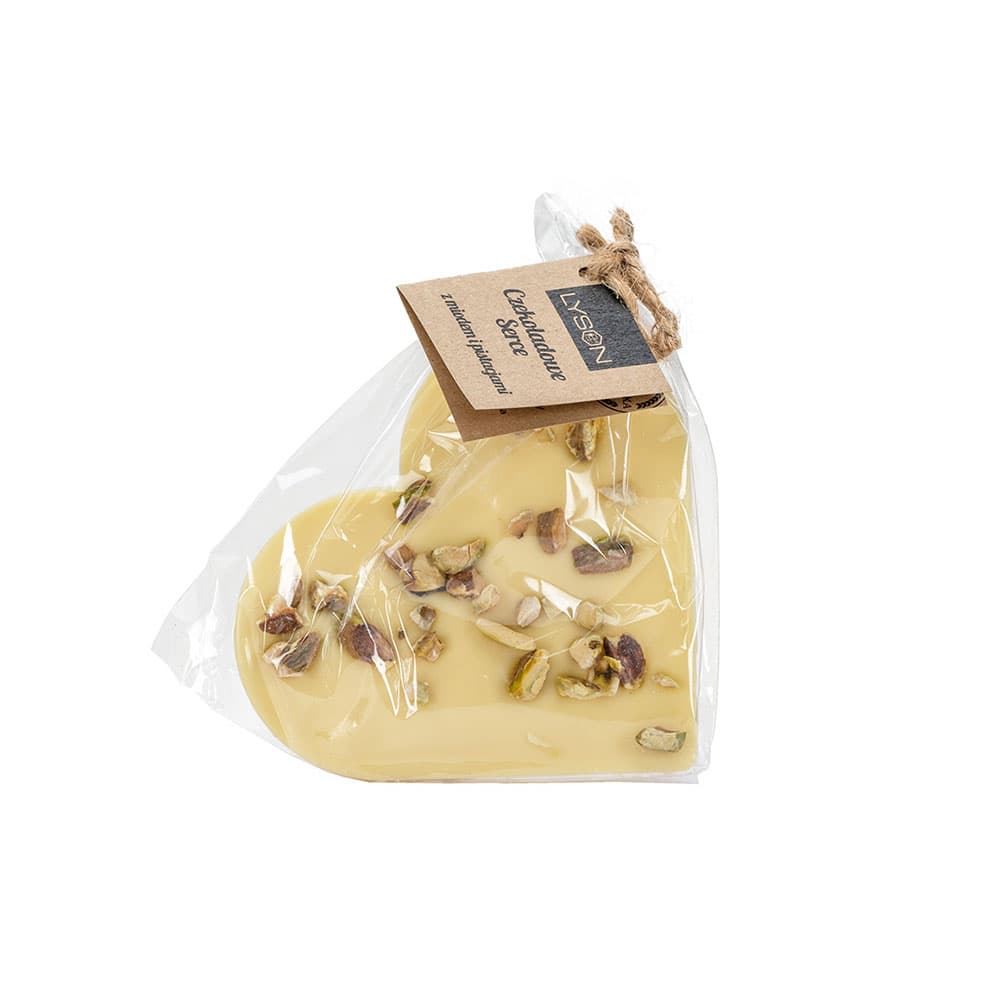 ŁYSOŃ Czekolada biała z miodem i pistacjami w kształcie serca 85 g