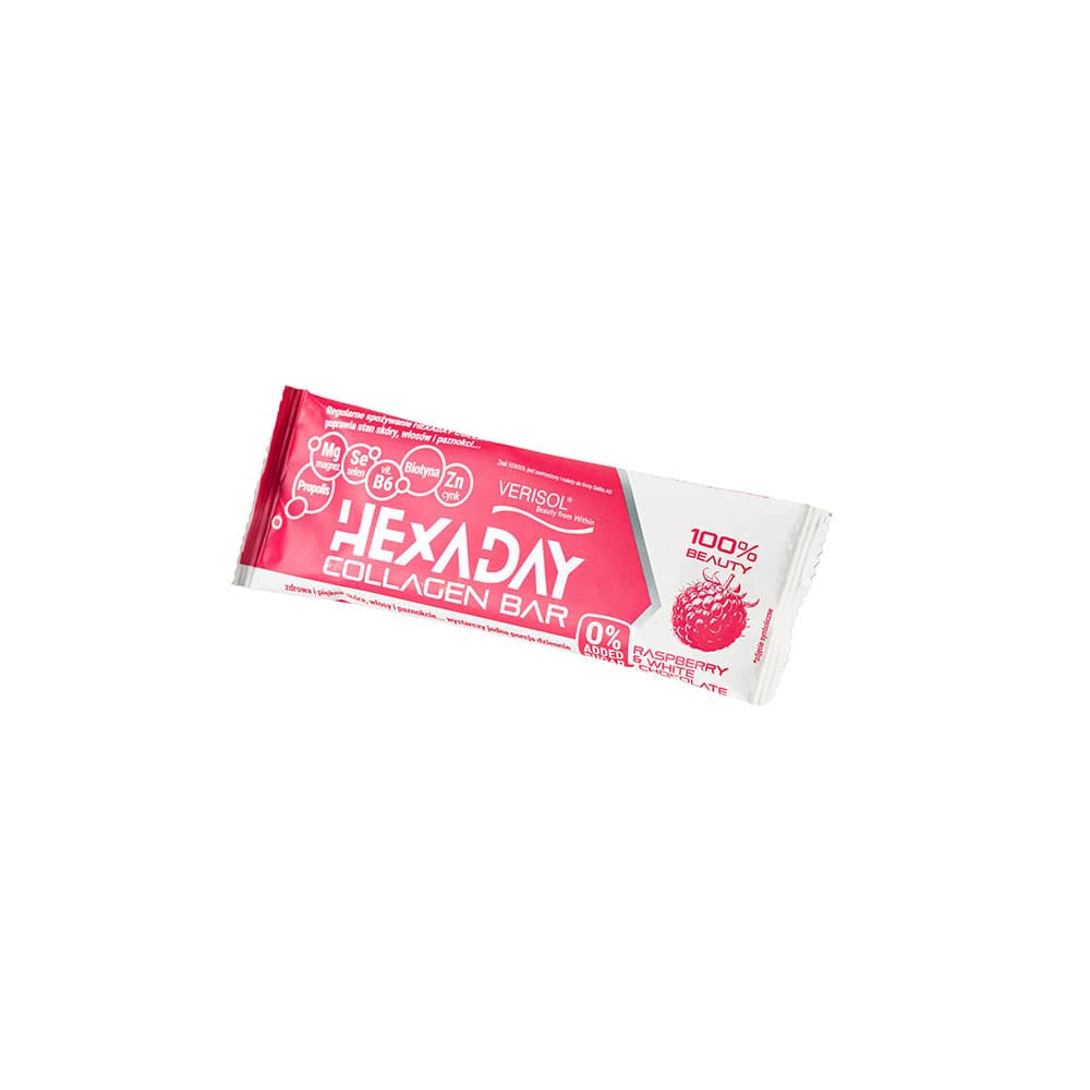 ŁYSOŃ HEXADAY Baton kolagenowy malinowy z białą czekoladą bez cukru 40 g