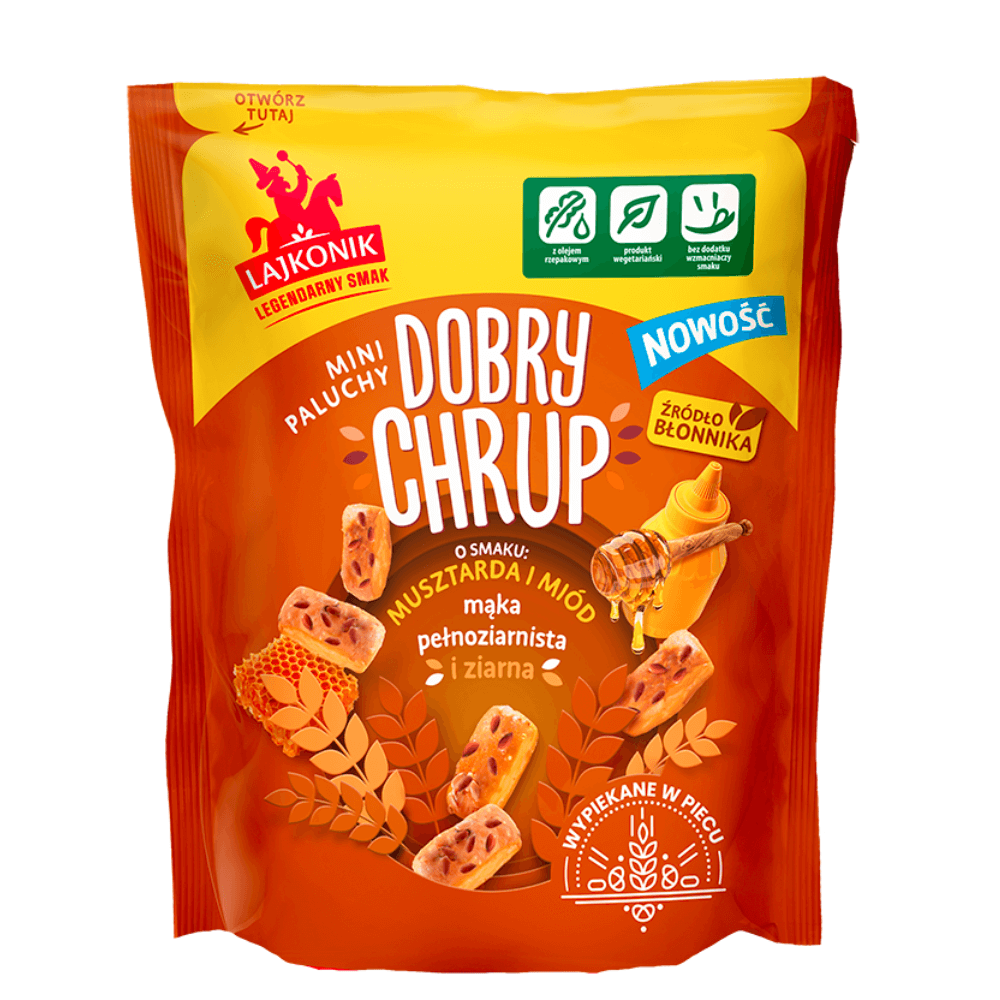 LAJKONIK DOBRY CHRUP Mini paluchy o smaku musztardowo-miodowym 100 g