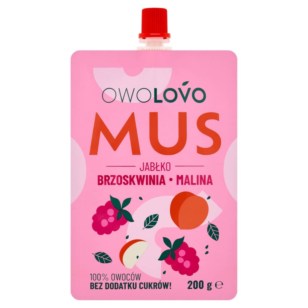 OWOLOVO Mus jabłko brzoskwinia malina 200 g