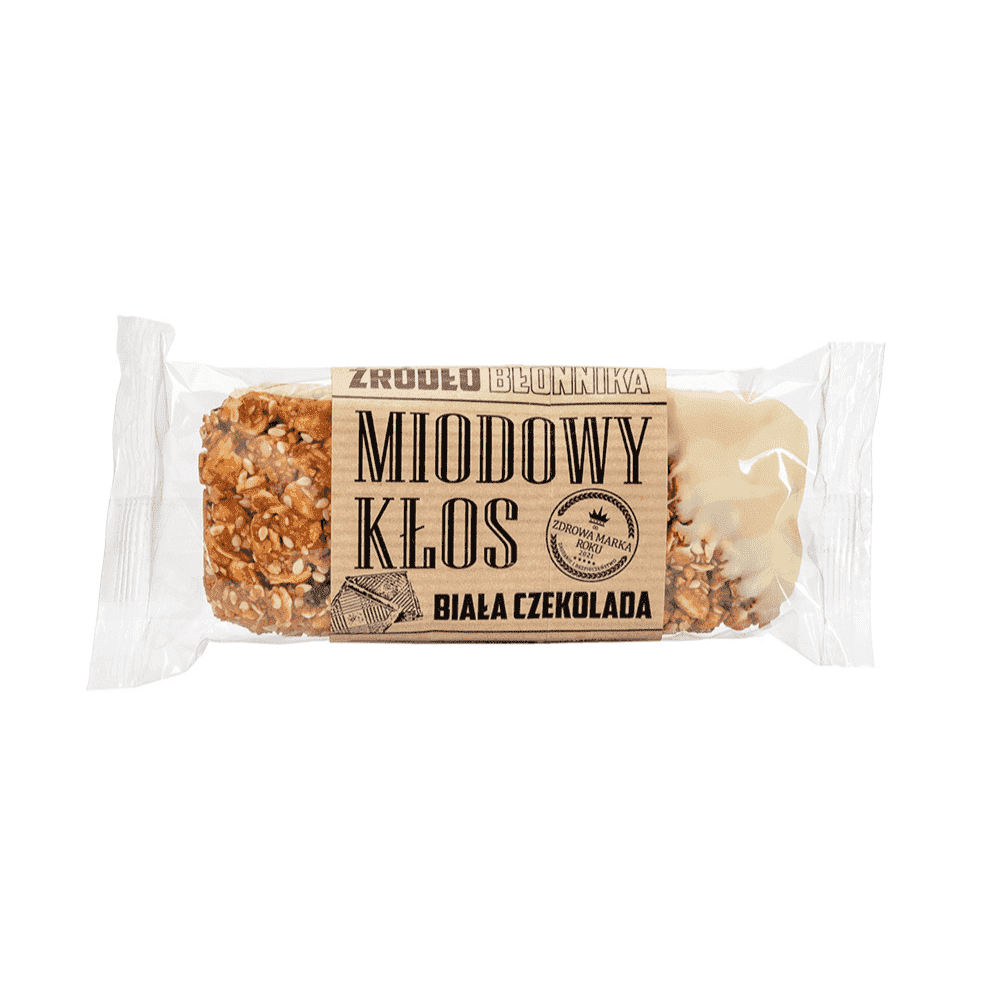 ŁYSOŃ MIODOWY KŁOS Baton zbożowy z białą czekoladą 80 g