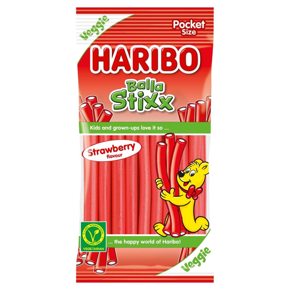 HARIBO BALLA STIXX Żelki o smaku truskawkowym VEGAN 80 g
