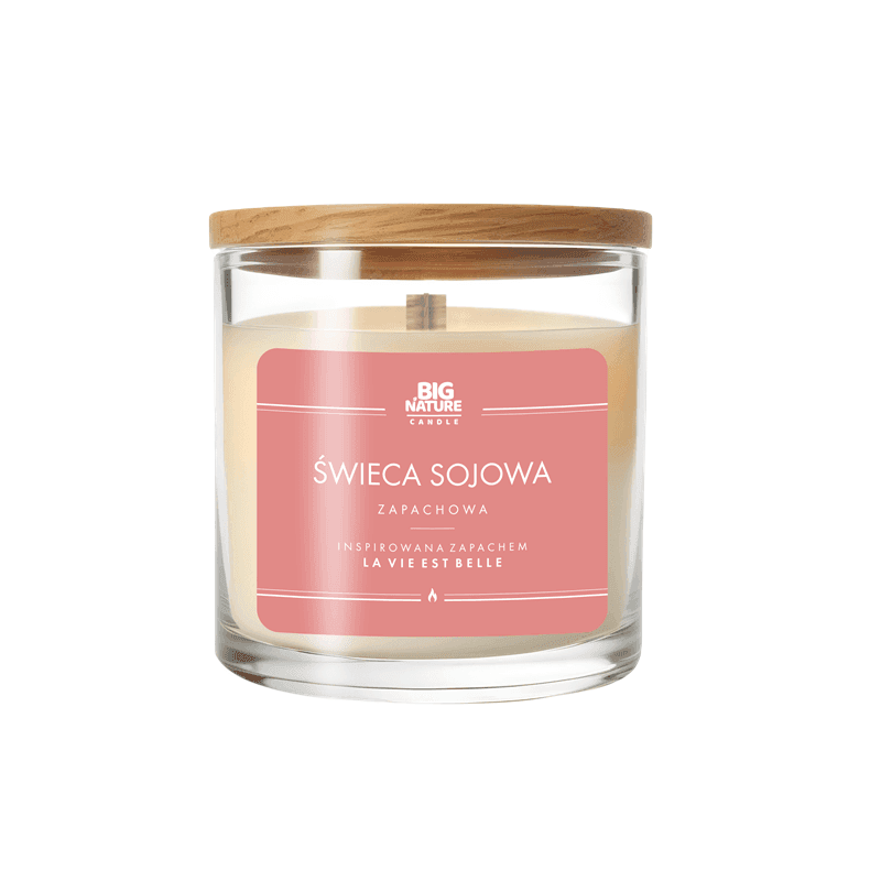 BIG NATURE Świeca sojowa o zapachu insprowanym La Vie Est Belle 155 g 1 szt.