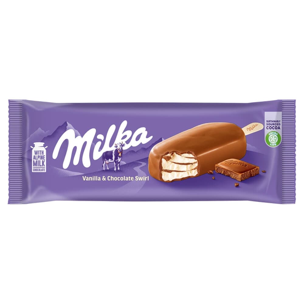 MILKA Lody waniliowe z kawałkami polewy z czekoladą mleczną 90 ml