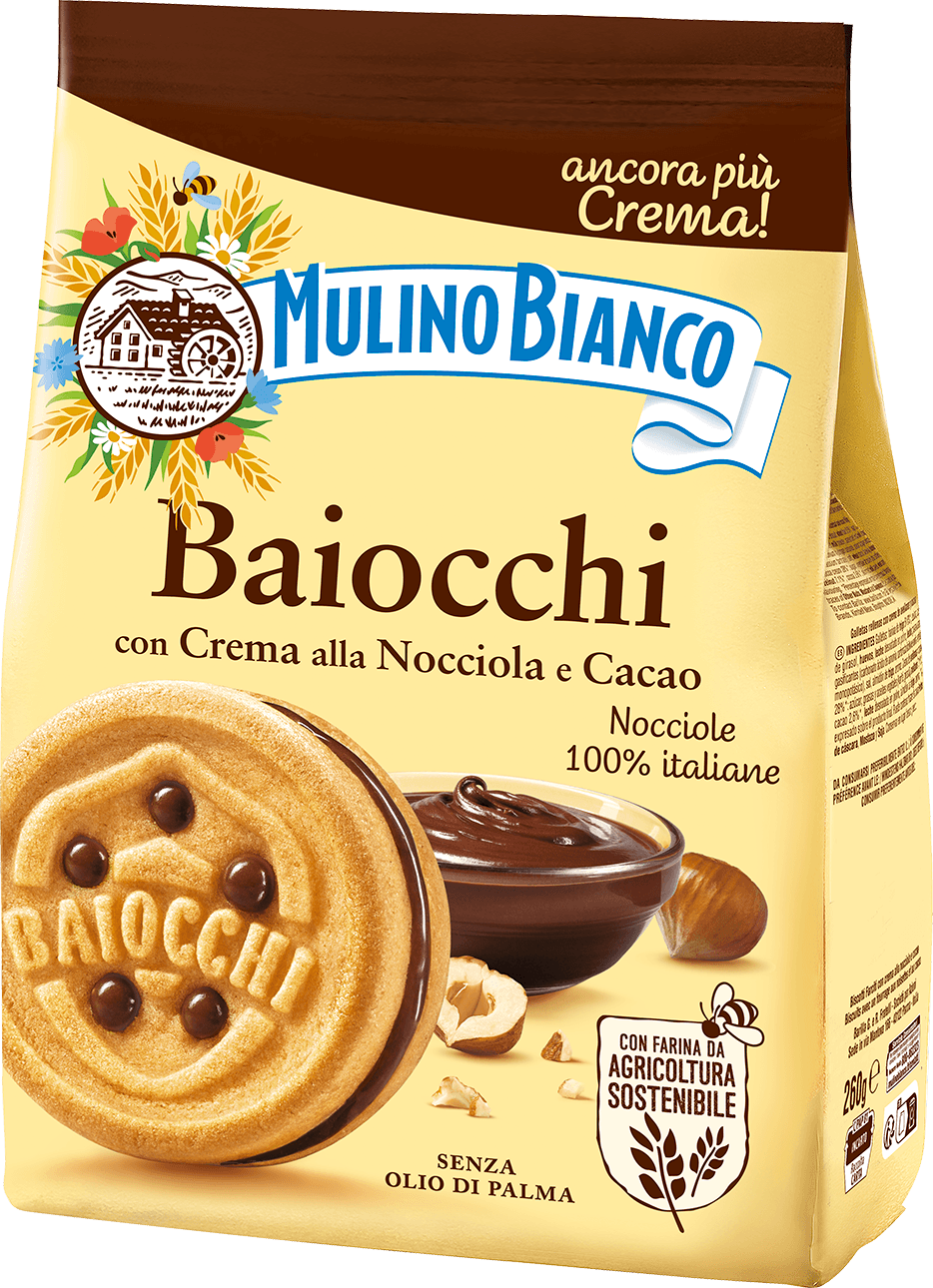 MULINO BIANCO Ciastka z kremem orzechowo-kakaowym Baiocchi Nocciola 260 g